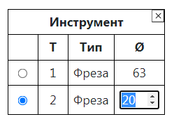 Параметры инструмента